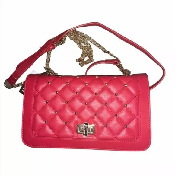 Badgley Mischka Handbags - Badgley Mischka Red Quilted Crossbody Handbag | Gold Studded | Vegan Leather